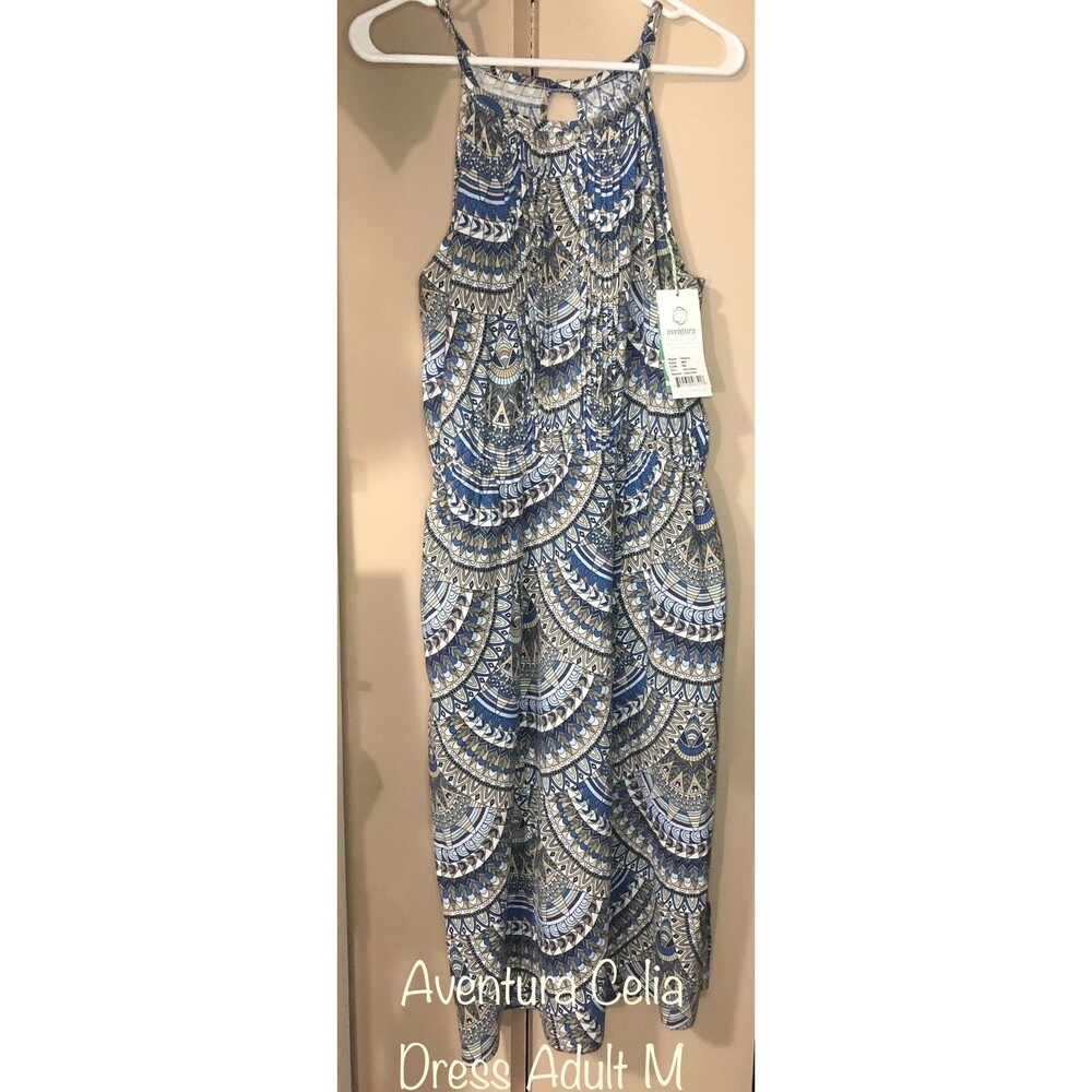 Aventura Celia Dress Women's Medium Blue Geometric Print Sleeveless NWT